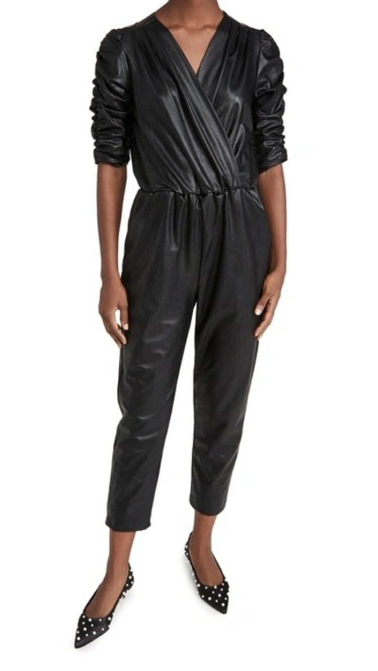 Amanda Uprichard Annika Jumpsuit Faux Leather Ruched Grunge Evening Y2k Retro M